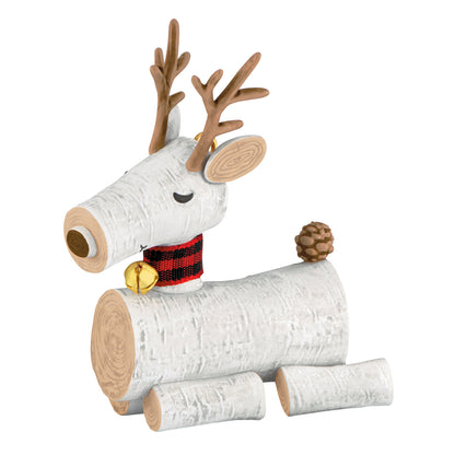 Birch Reindeer — 2026 Hallmark Keepsake Christmas Ornament, wooden design with a checkered scarf, close-up view of details