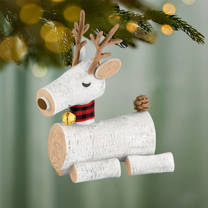 Birch Reindeer — 2026 Hallmark Keepsake Christmas Ornament featuring a birch log design, red checkered scarf, and pine cone tail.