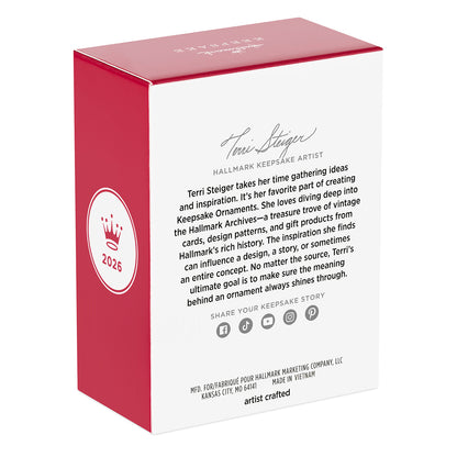 Birch Reindeer — 2026 Hallmark Keepsake Christmas Ornament packaging, featuring artist Terri Steigler's signature and design details.