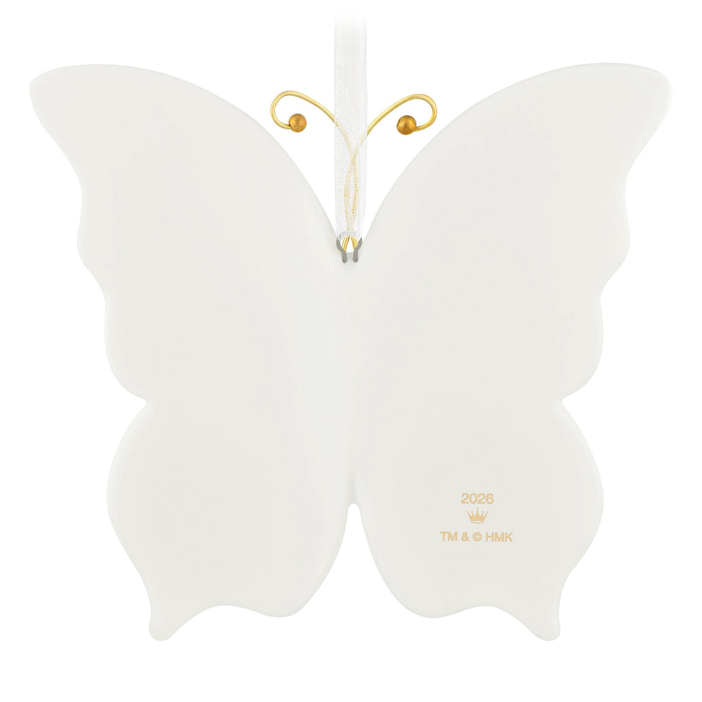10th Anniversary Brilliant Butterflies, Porcelain and Metal — 2026 Hallmark Keepsake Christmas Ornament in white with delicate gold accents