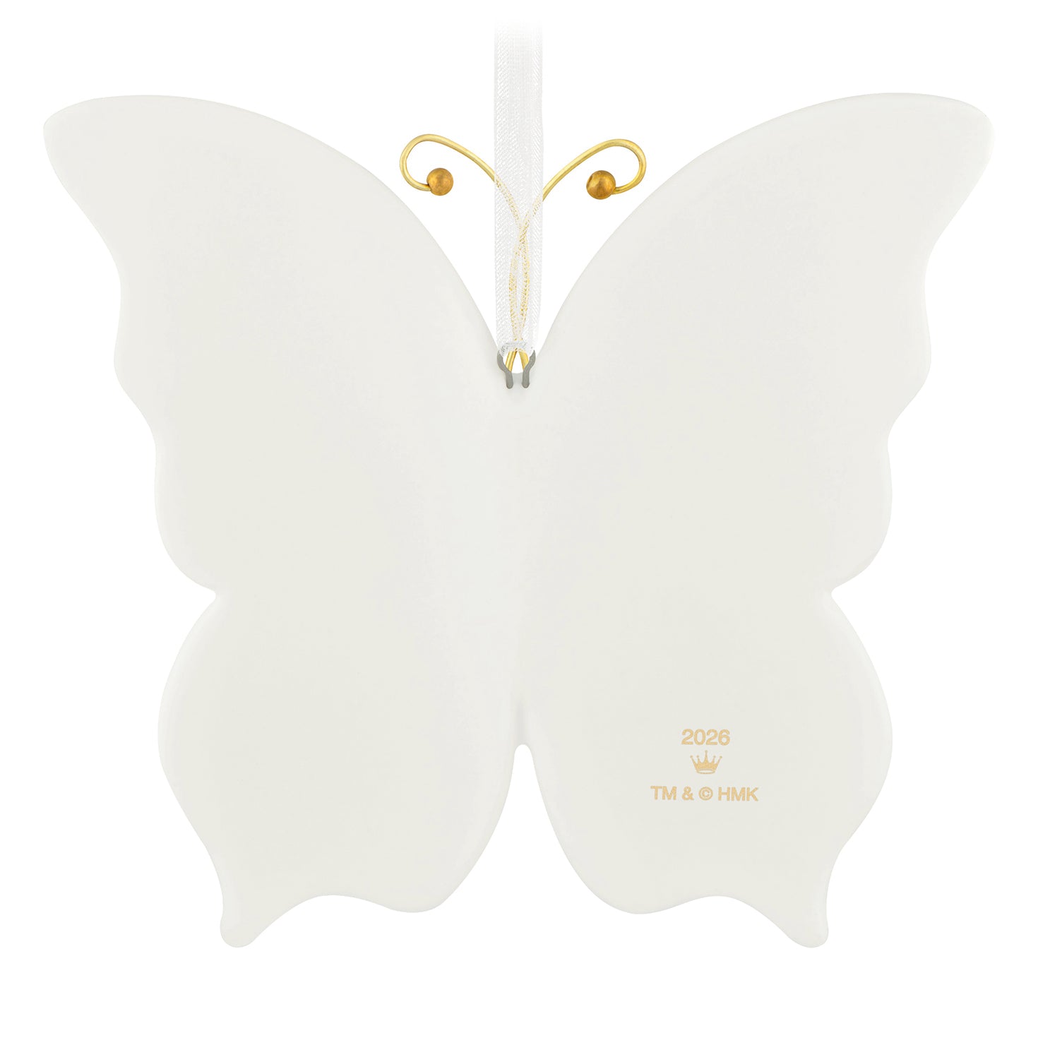 10th Anniversary Brilliant Butterflies, Porcelain and Metal — 2026 Hallmark Keepsake Christmas Ornament in white with delicate gold accents