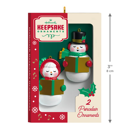 Nifty Fifties Keepsake Ornaments — 2026 Hallmark Keepsake Christmas Ornament, porcelain snowman duo in retro packaging, 8 cm tall.
