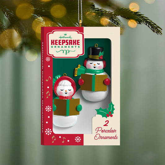 Nifty Fifties Keepsake Ornaments — 2026 Hallmark Keepsake Christmas Ornament displayed in a festive box with two porcelain caroling snowmen.
