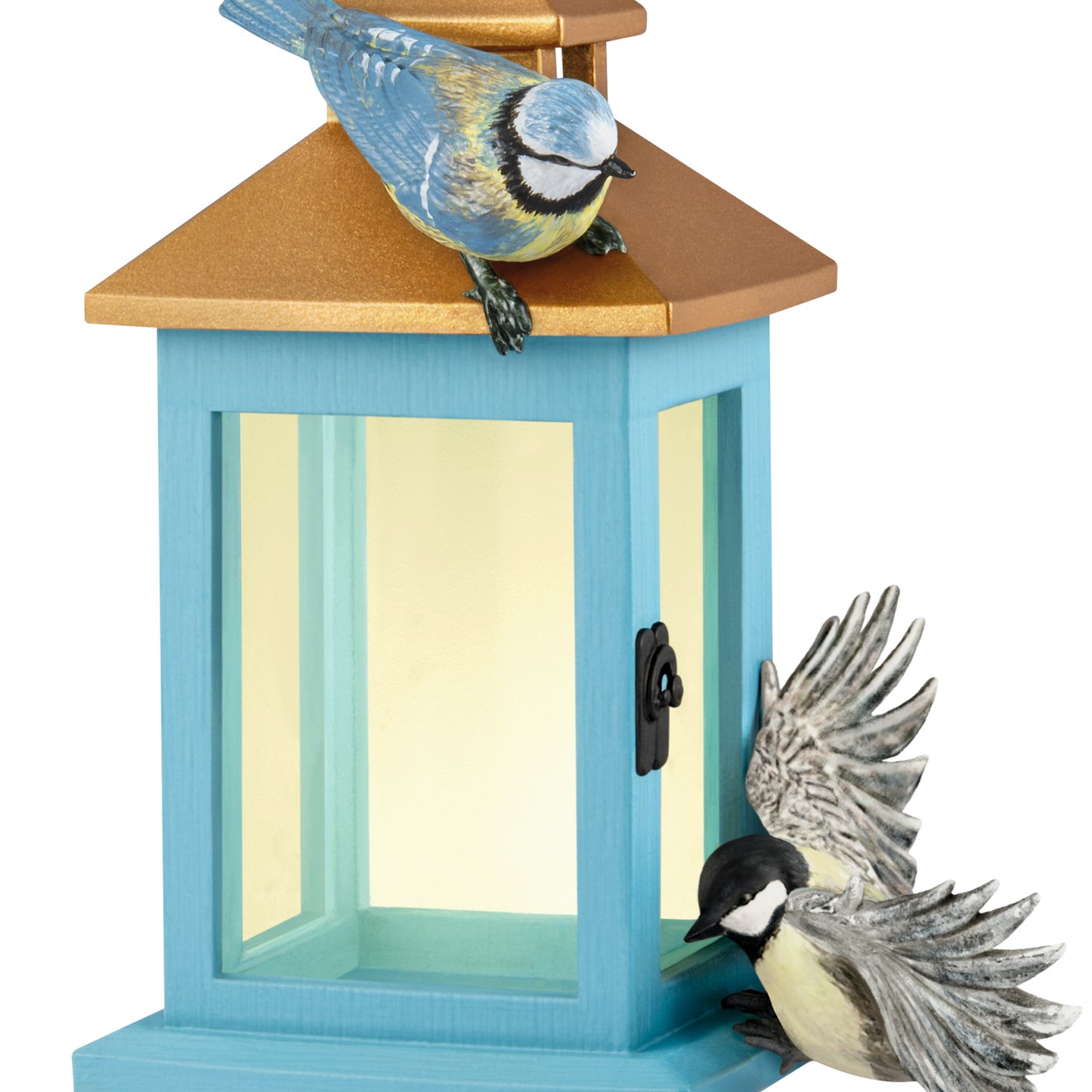 Marjolein Bastin Feathered Friends — 2026 Hallmark Keepsake Christmas Ornament, decorative lantern with blue and gold accents, two detailed birds perched.