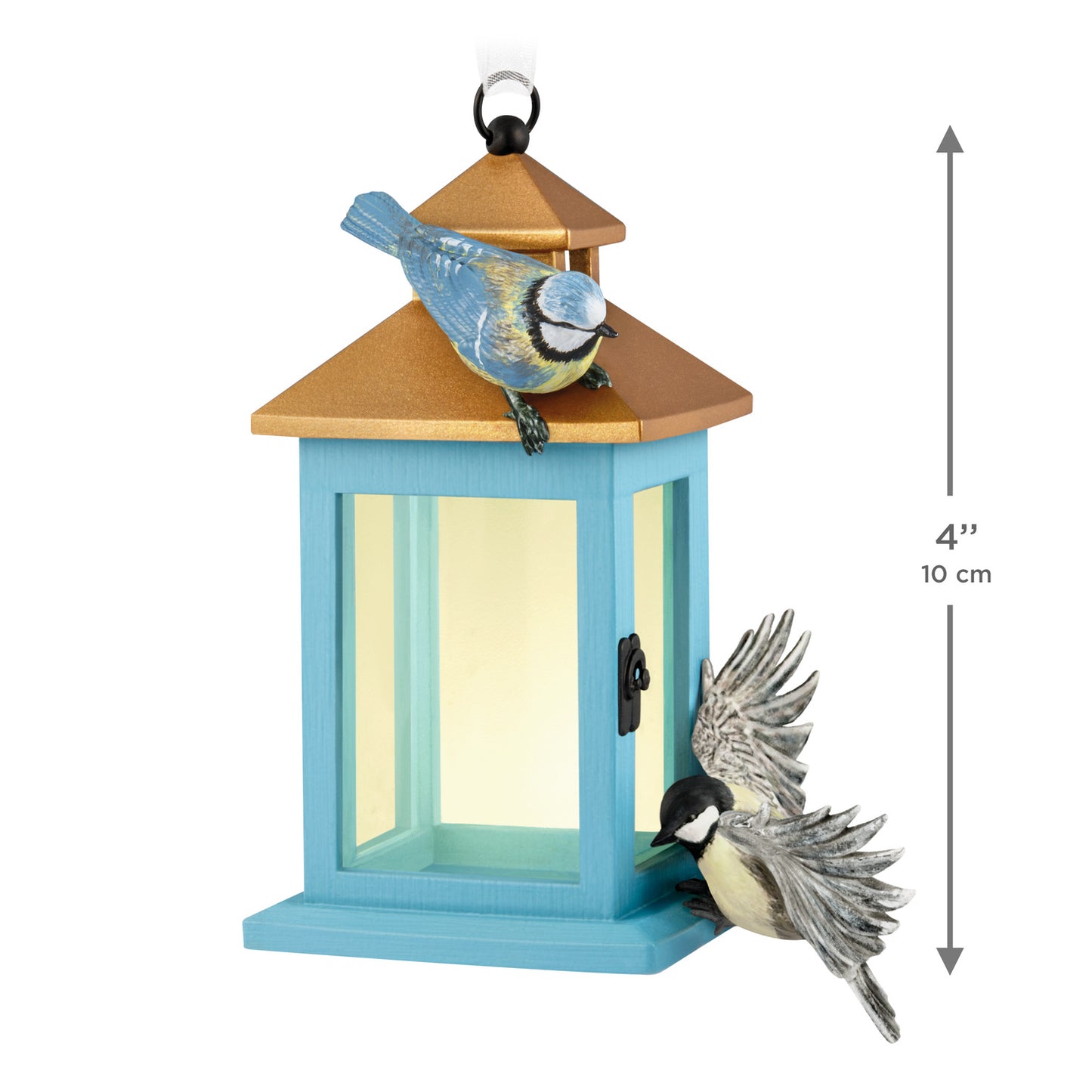 Marjolein Bastin Feathered Friends — 2026 Hallmark Keepsake Christmas Ornament, blue lantern design, features two detailed birds, 10 cm tall.
