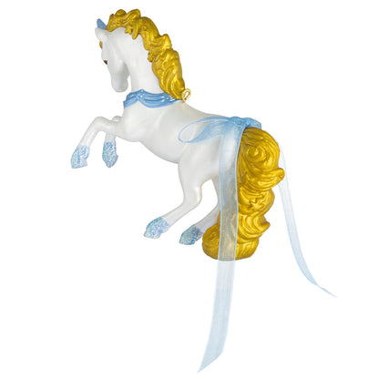 Celestial Unicorn — 2026 Hallmark Keepsake Christmas Ornament, white and gold, close up of glittery hooves and ribbon bow