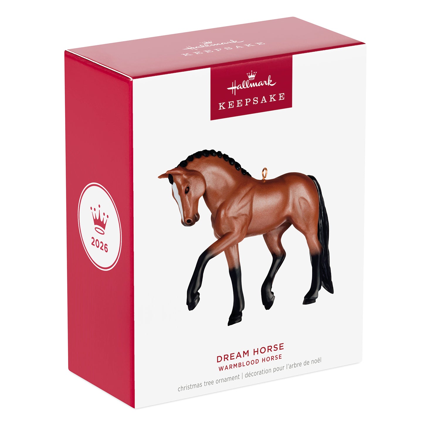Warmblood Dream Horse — 2026 Hallmark Keepsake Christmas Ornament in display box with a glossy finish and vibrant colours.