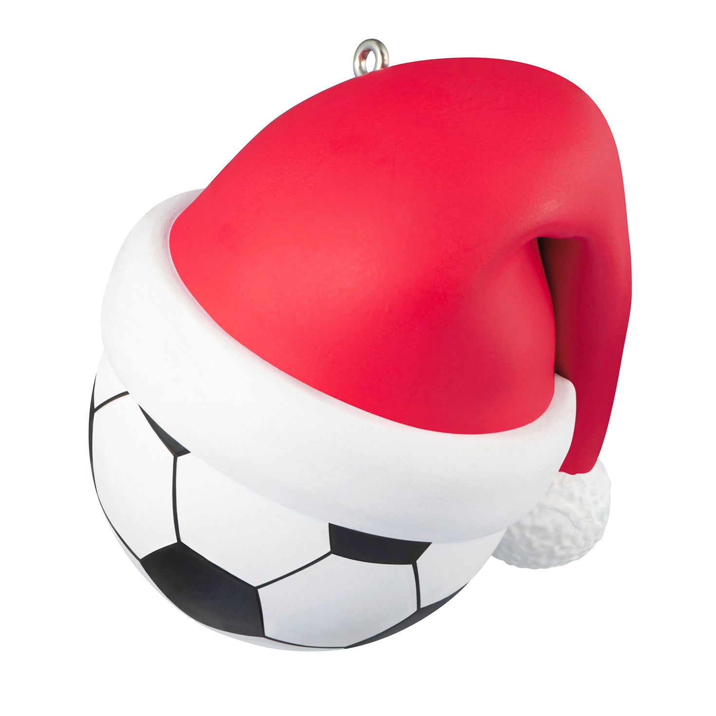 Soccer Star 2026 — 2026 Hallmark Keepsake Christmas Ornament, colourful soccer ball with a red Santa hat, detailed design and festive look.