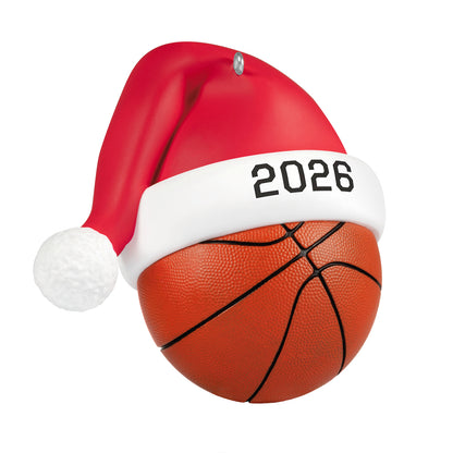 Basketball Star 2026 — 2026 Hallmark Keepsake Christmas Ornament featuring a basketball with Santa hat, detailed design for festive decor.