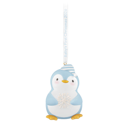 Baby Boy's First Christmas Penguin 2026 — 2026 Hallmark Keepsake Christmas Ornament, adorable blue penguin holding a snowflake, lightweight resin decoration