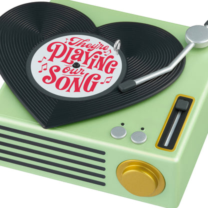 They're Playing Our Song — 2026 Hallmark Keepsake Christmas Ornament featuring a mint green record player with heart-shaped vinyl detail.