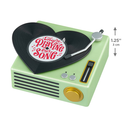They're Playing Our Song — 2026 Hallmark Keepsake Christmas Ornament, mint green record player with heart-shaped vinyl detail.