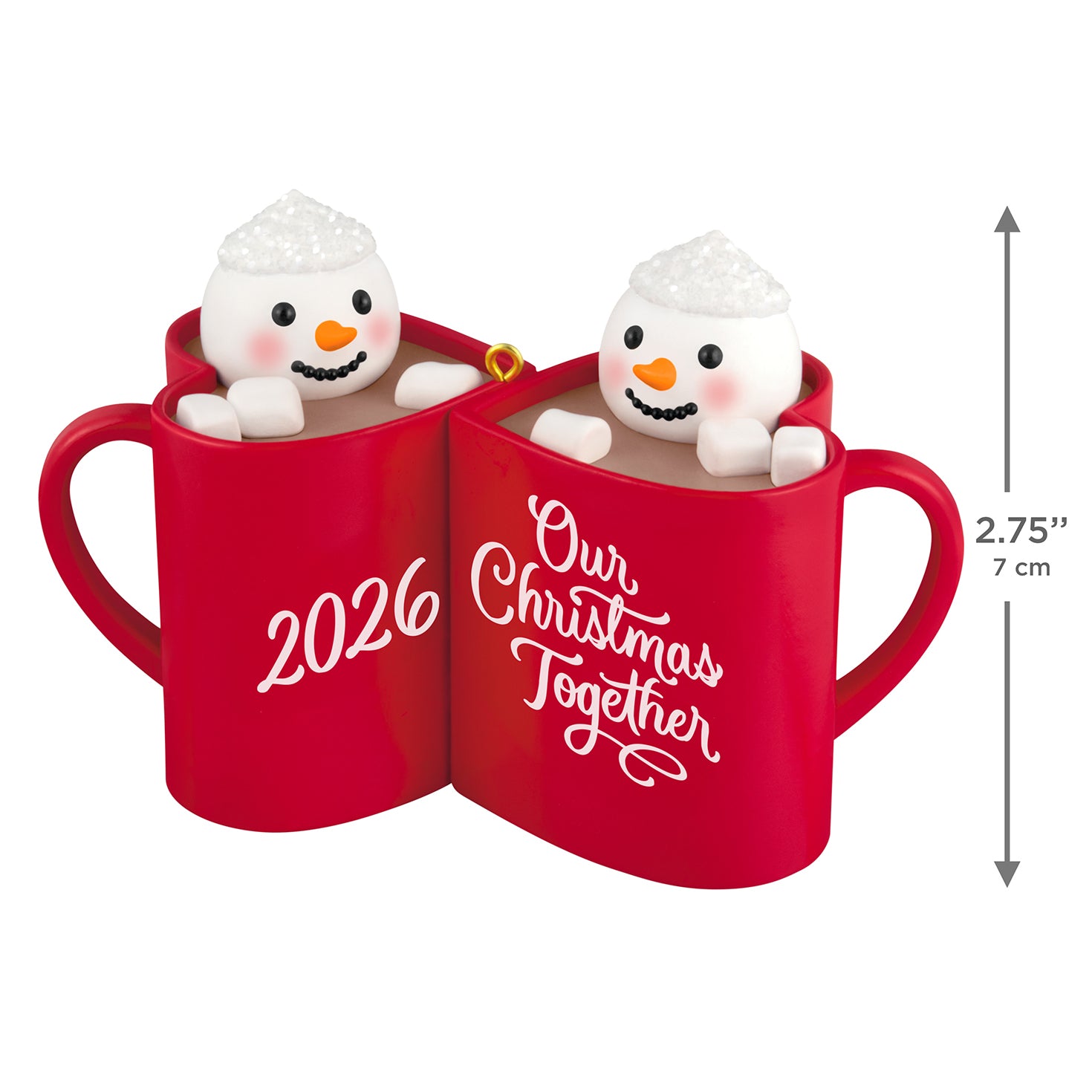 Our Christmas Together 2026 — 2026 Hallmark Keepsake Christmas Ornament featuring two snowmen in heart-shaped red mugs, 7 cm tall.