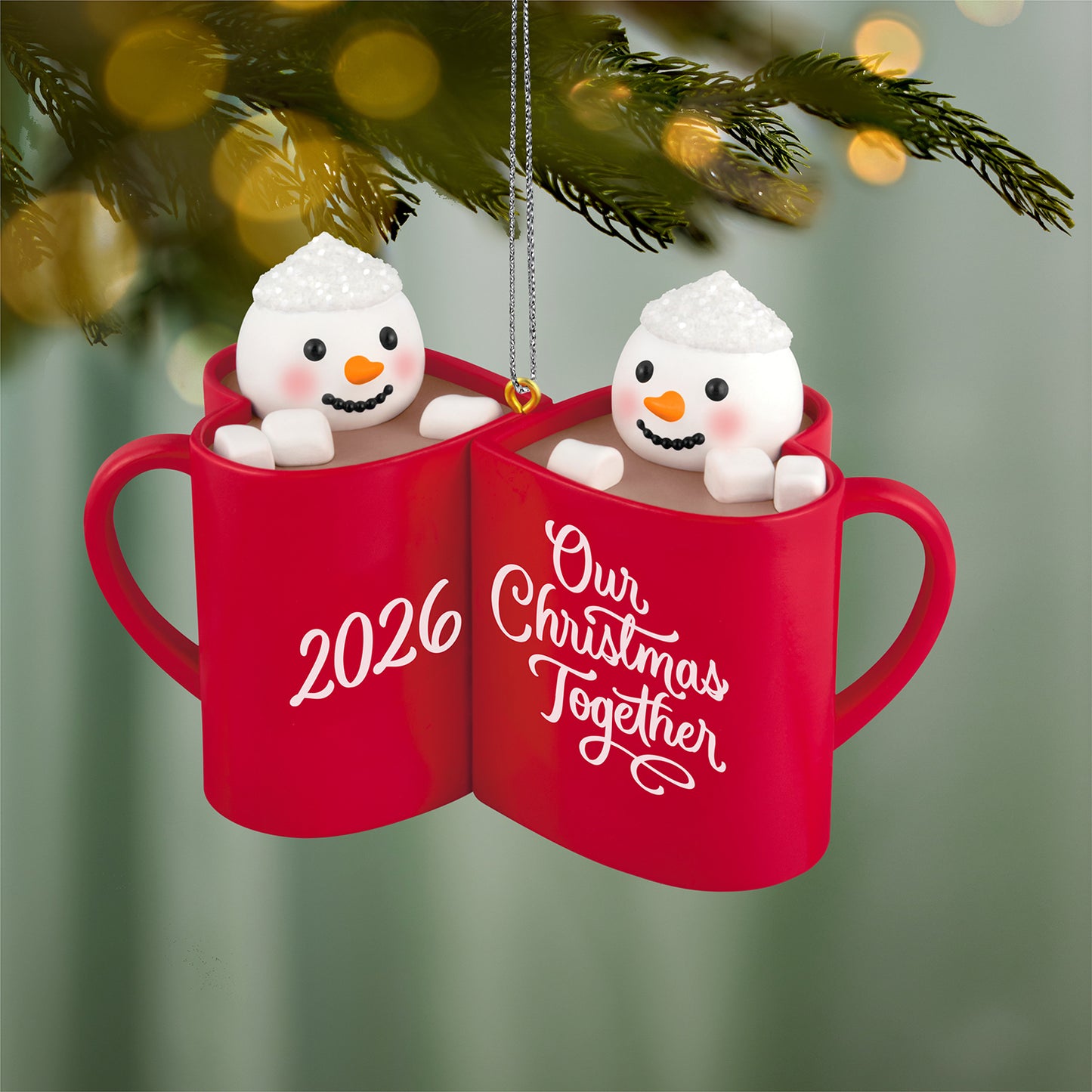 Our Christmas Together 2026 — 2026 Hallmark Keepsake Christmas Ornament showcasing snowmen in heart-shaped mugs, detailed view, festive design.