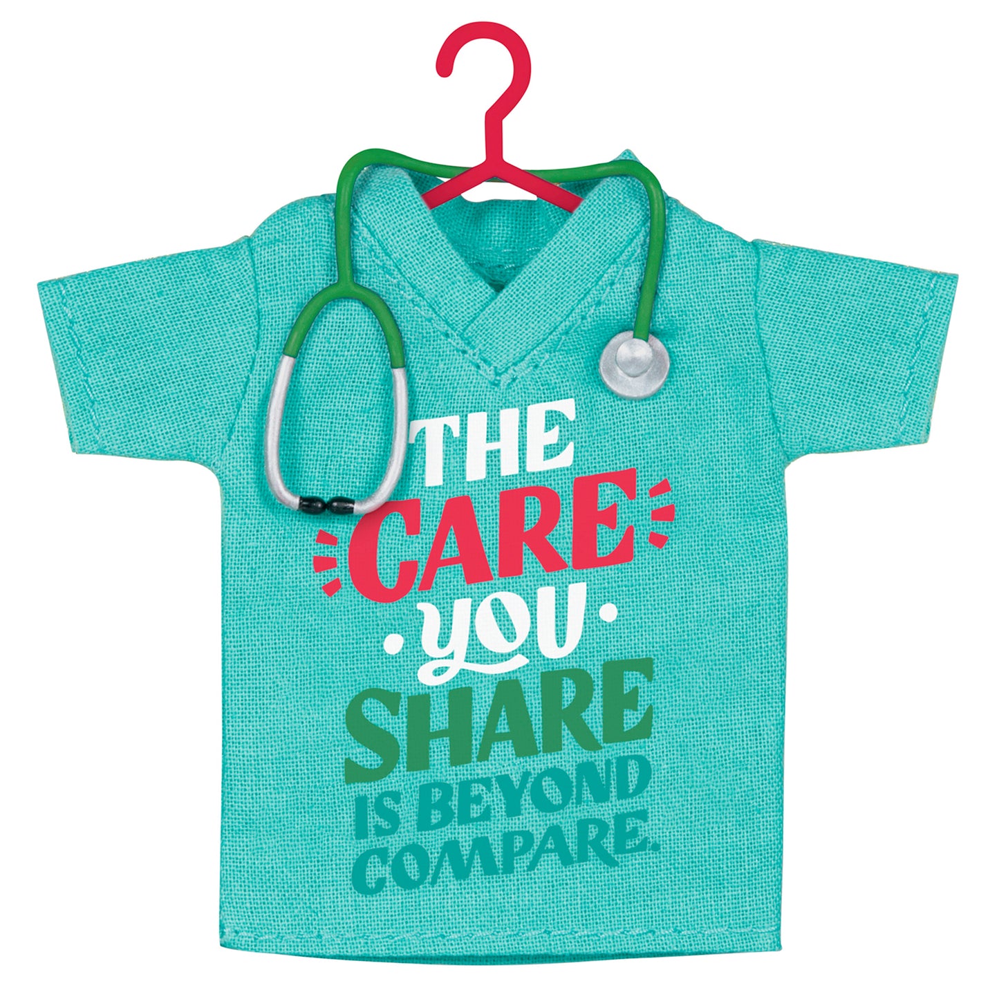 The Care You Share, Fabric — 2026 Hallmark Keepsake Christmas Ornament, teal fabric scrubs shirt with stethoscope detail, front view