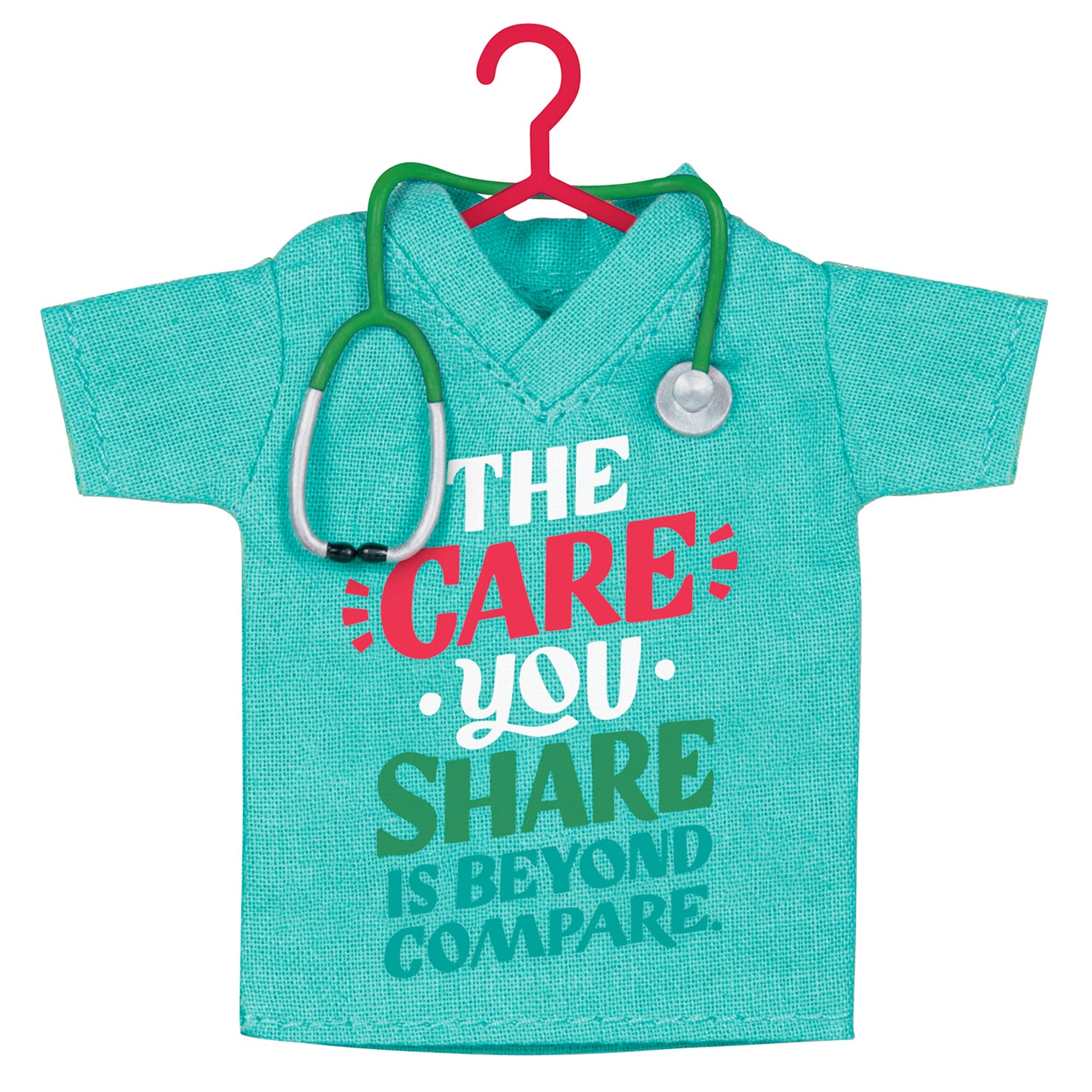 The Care You Share, Fabric — 2026 Hallmark Keepsake Christmas Ornament, teal fabric scrubs shirt with stethoscope detail, front view