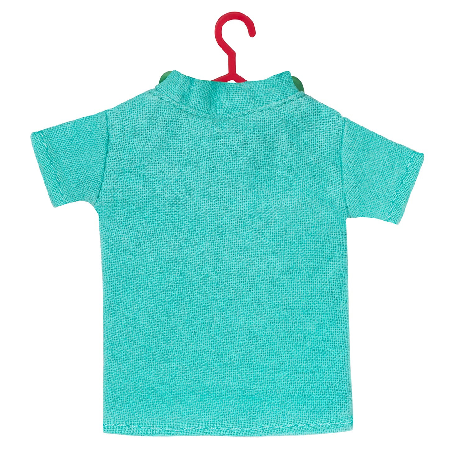 The Care You Share, Fabric — 2026 Hallmark Keepsake Christmas Ornament in teal fabric shirt, back view with red hanger detail.
