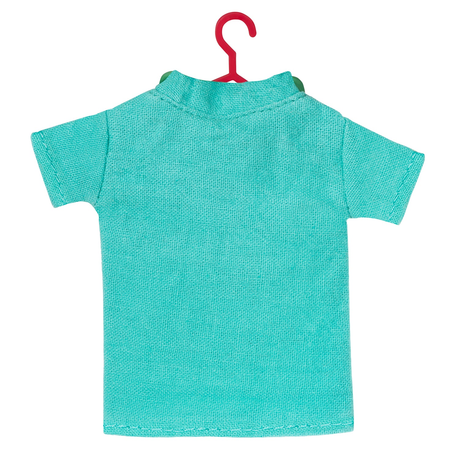The Care You Share, Fabric — 2026 Hallmark Keepsake Christmas Ornament in teal fabric shirt, back view with red hanger detail.