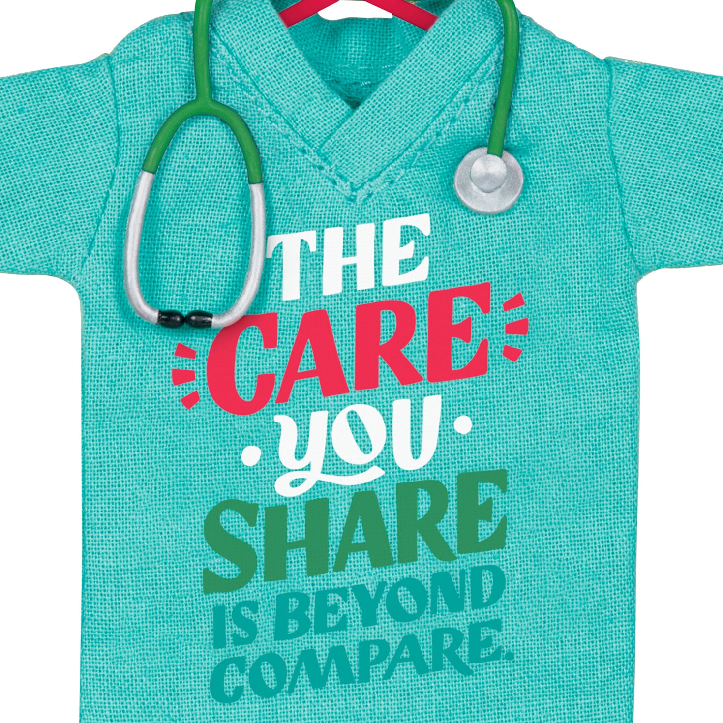 The Care You Share, Fabric — 2026 Hallmark Keepsake Christmas Ornament in teal with stethoscope detail and message of appreciation.