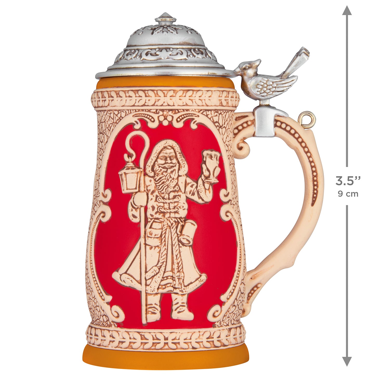 Beer Stein 2026 — 2026 Hallmark Keepsake Christmas Ornament, red and orange, detailed Father Christmas design, side view