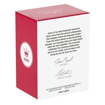 Beer Stein 2026 — 2026 Hallmark Keepsake Christmas Ornament packaging box featuring detailed artist signatures and red design.