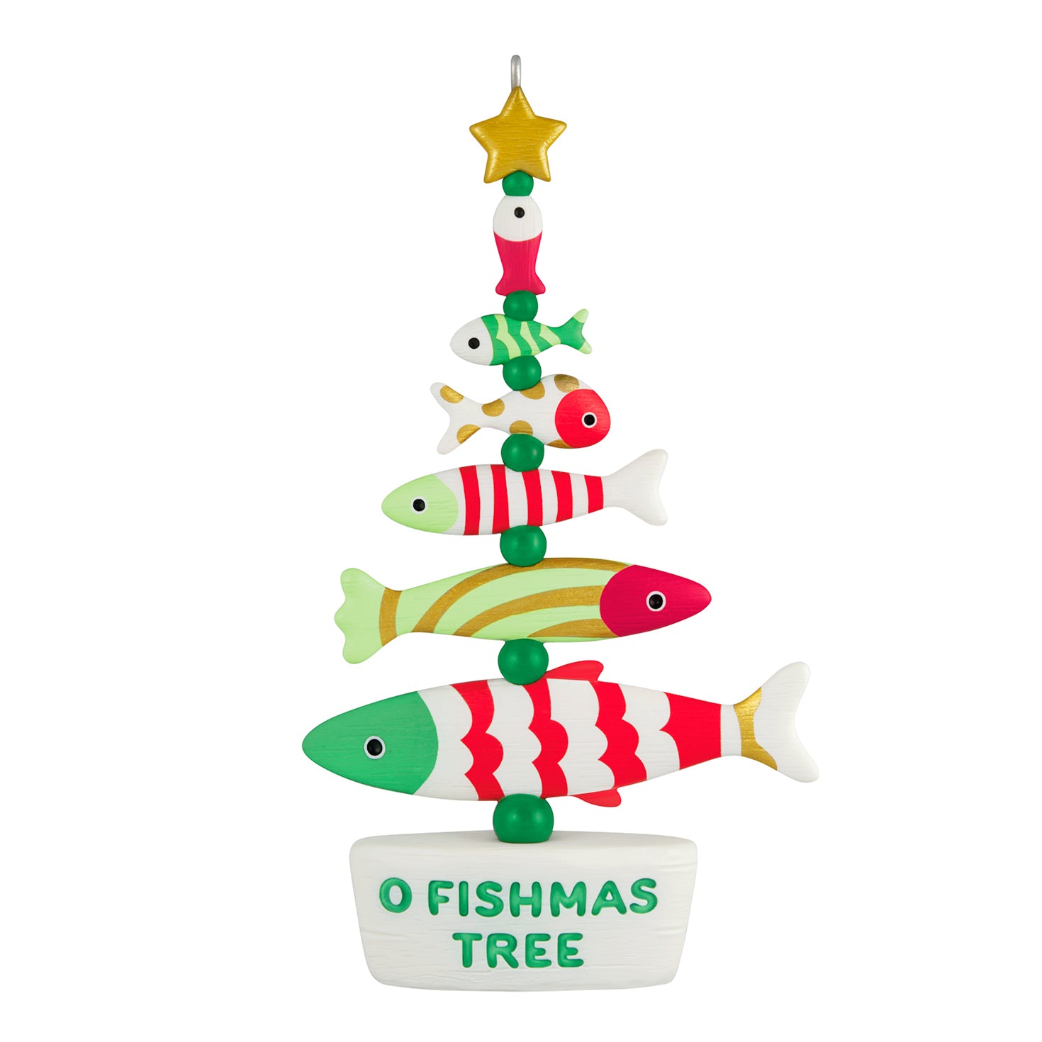 O Fishmas Tree — 2026 Hallmark Keepsake Christmas Ornament featuring a tree of colourful fish with a gold star on top.