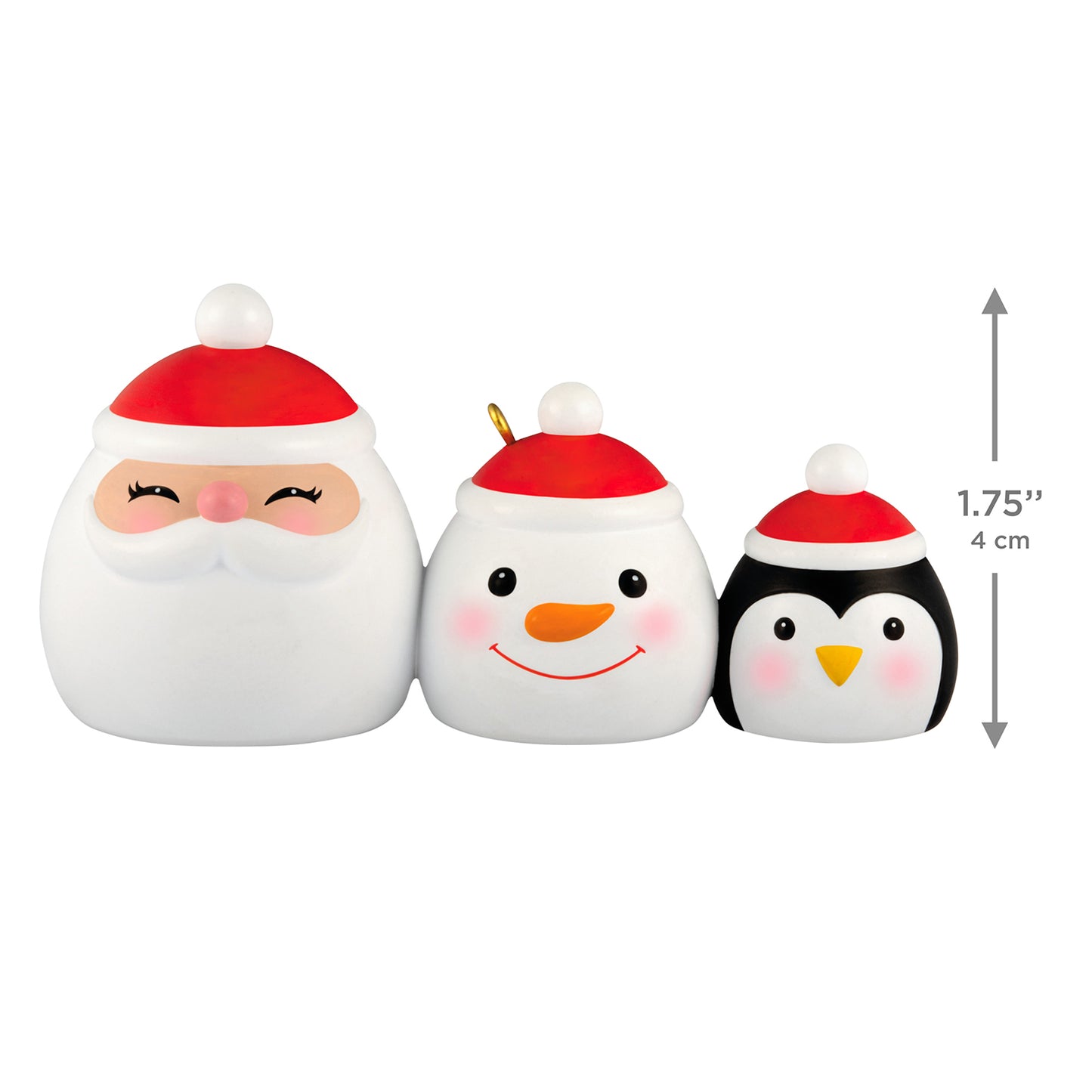 The Makings of Merry — 2026 Hallmark Keepsake Christmas Ornament featuring Santa, snowman, and penguin canisters in festive red and white.