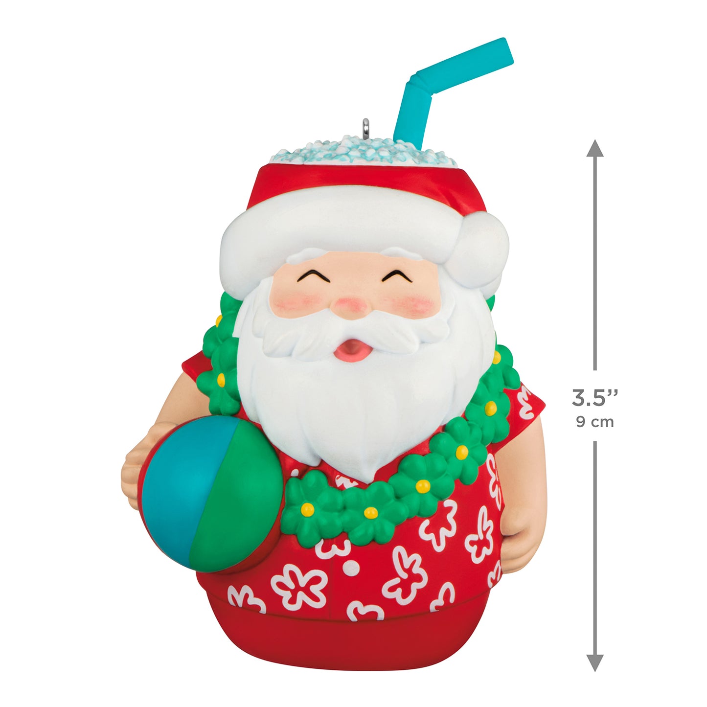 Seasons Tiki-ngs Santa — 2026 Hallmark Keepsake Christmas Ornament in detailed tiki drink design, close up with vibrant colours and unique features.