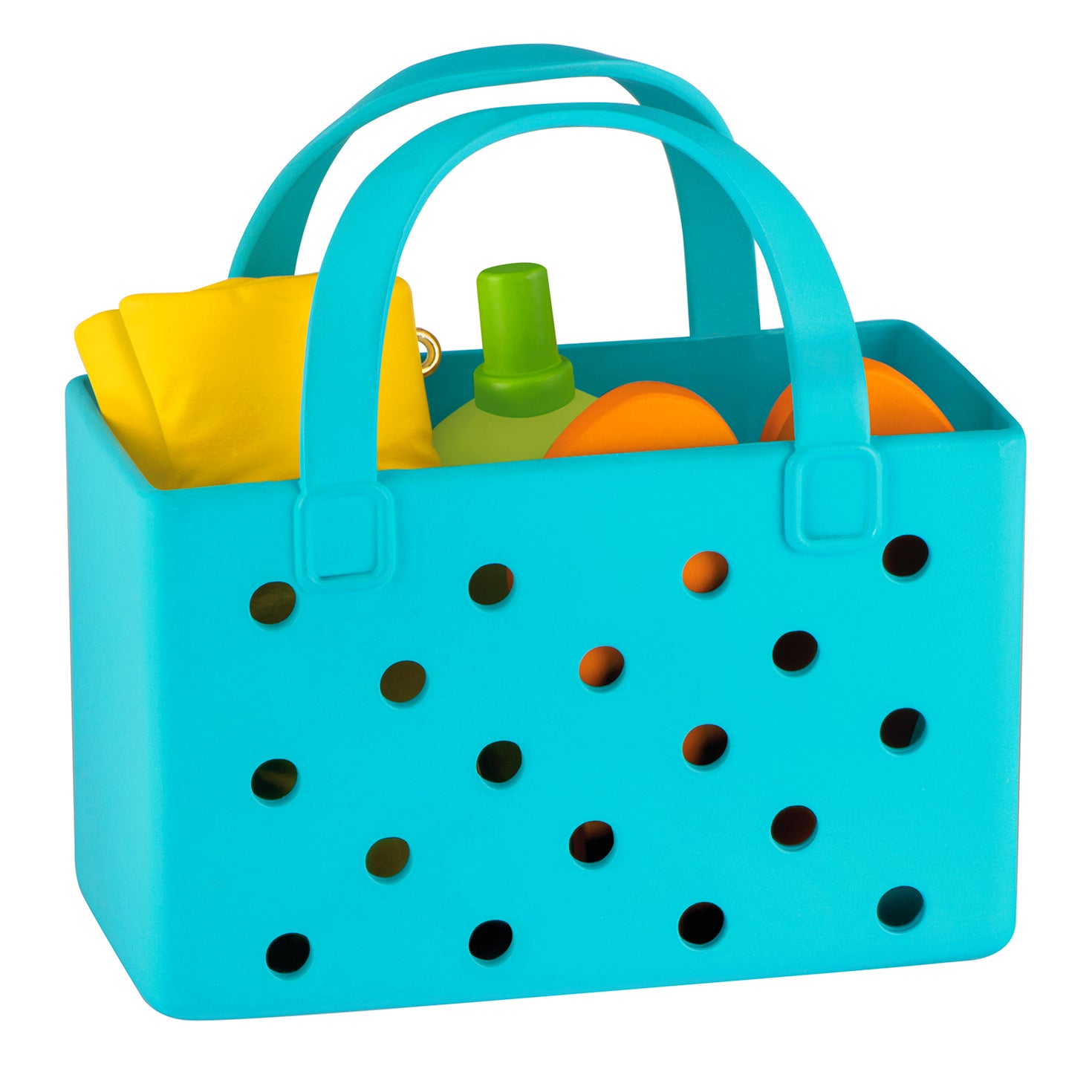 Relaxing at the Beach — 2026 Hallmark Keepsake Christmas Ornament, blue plastic beach bag with orange flip-flops and yellow towel.