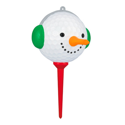 Teed Up for Christmas — 2026 Hallmark Keepsake Christmas Ornament, festive golf ball snowman on red tee, whimsical holiday design, side view