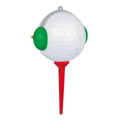 Teed Up for Christmas — 2026 Hallmark Keepsake Christmas Ornament, festive golf ball snowman design with red tee, angled view.