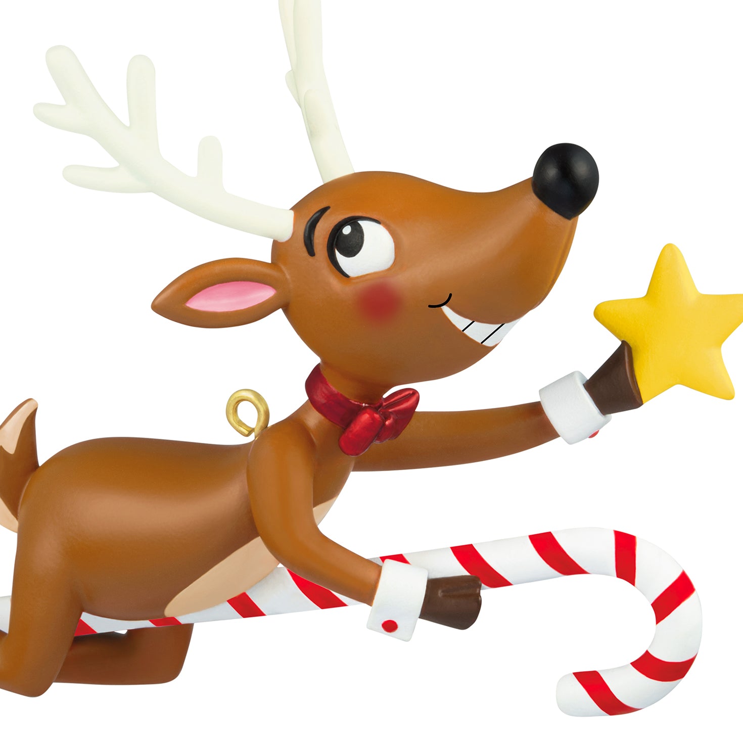 North Pole Comet — 2026 Hallmark Keepsake Christmas Ornament, playful reindeer riding a candy cane, smiling with a star.