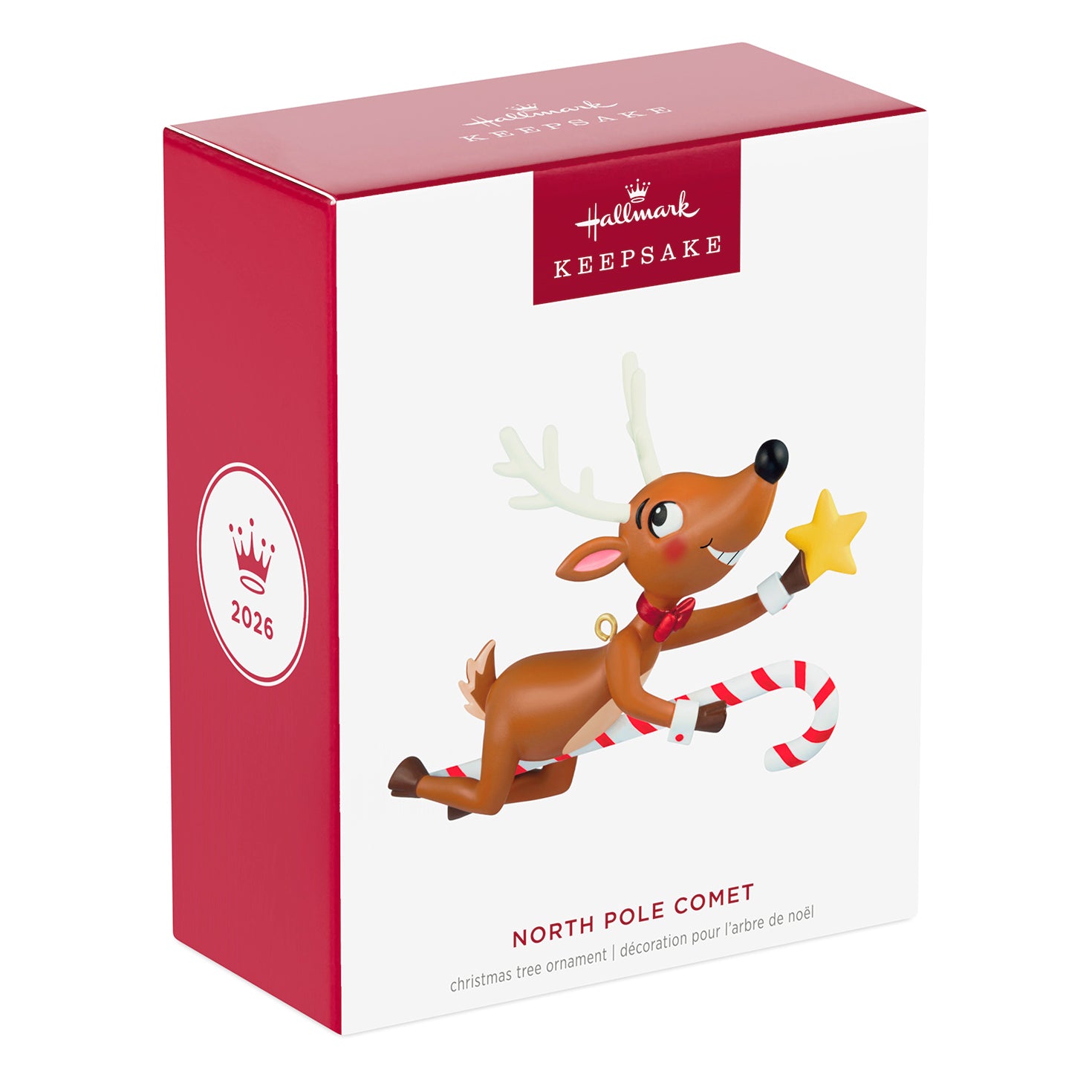 North Pole Comet — 2026 Hallmark Keepsake Christmas ornament, decorative packaging featuring Comet the reindeer holding a star.