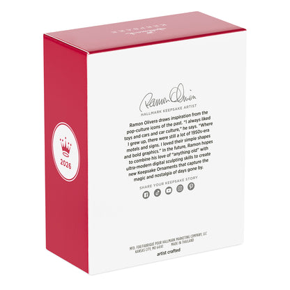 North Pole Comet — 2026 Hallmark Keepsake Christmas Ornament packaging, featuring artist information and red box design.