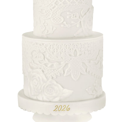 Wedding Cake 2026, Porcelain — 2026 Hallmark Keepsake Christmas Ornament featuring textured white lace and floral designs.