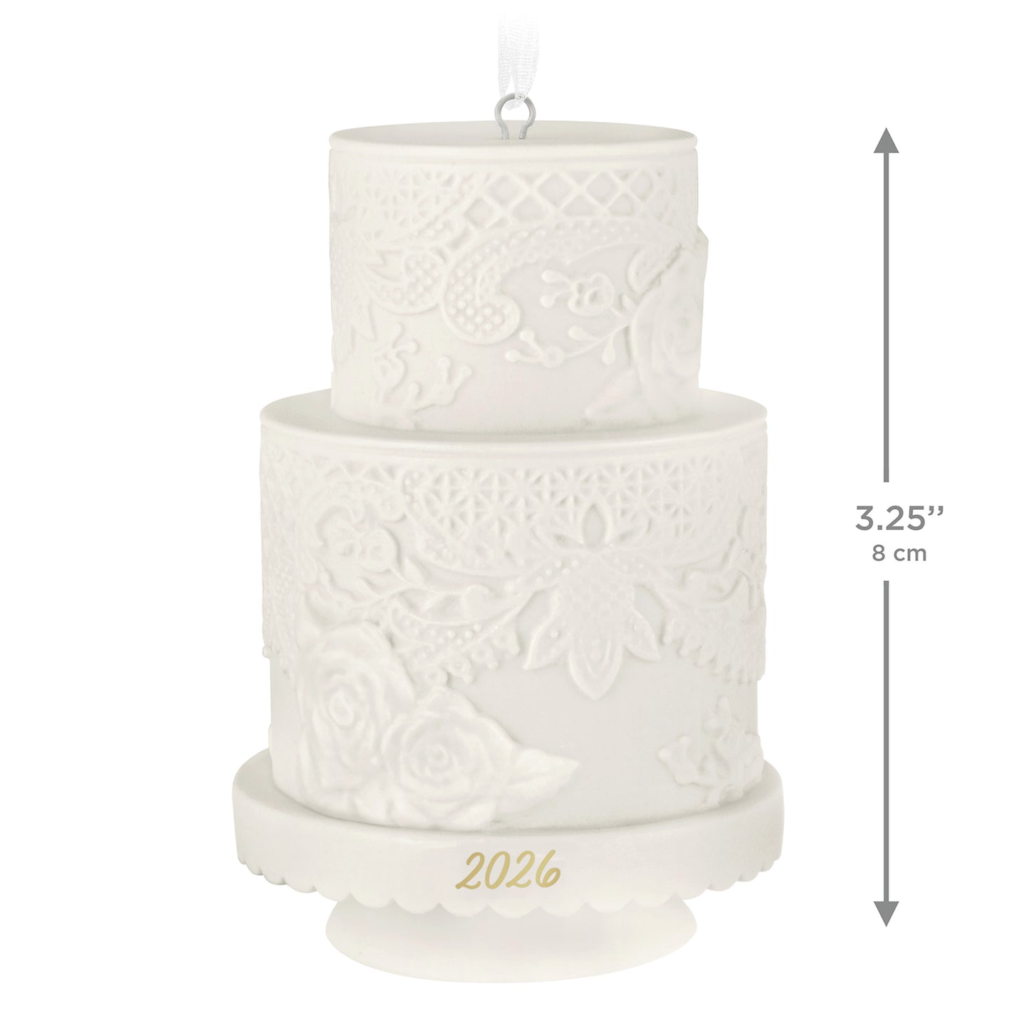 Wedding Cake 2026, Porcelain — 2026 Hallmark Keepsake Christmas Ornament in elegant textured white, featuring detailed lace and floral design.