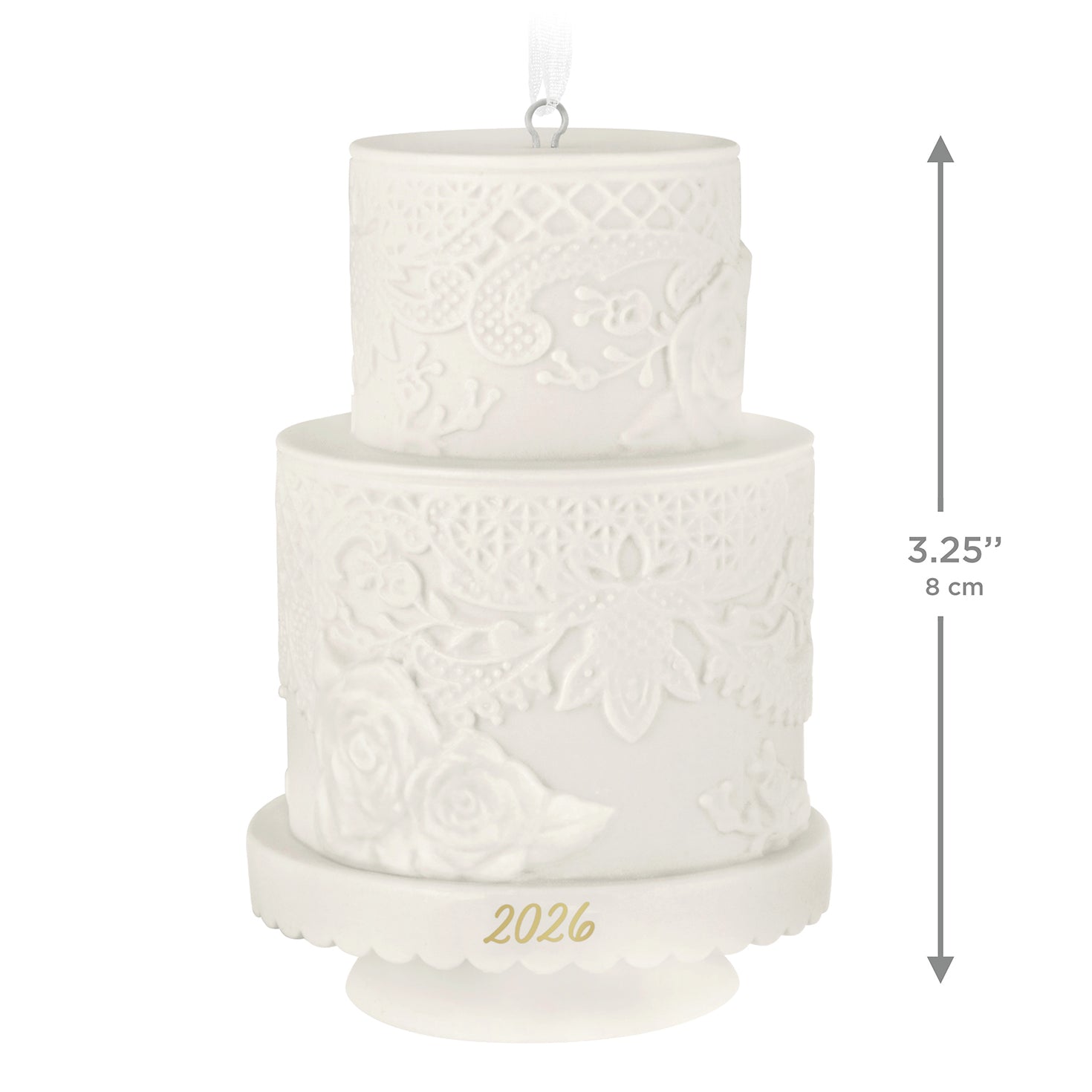 Wedding Cake 2026, Porcelain — 2026 Hallmark Keepsake Christmas Ornament in elegant textured white, featuring detailed lace and floral design.