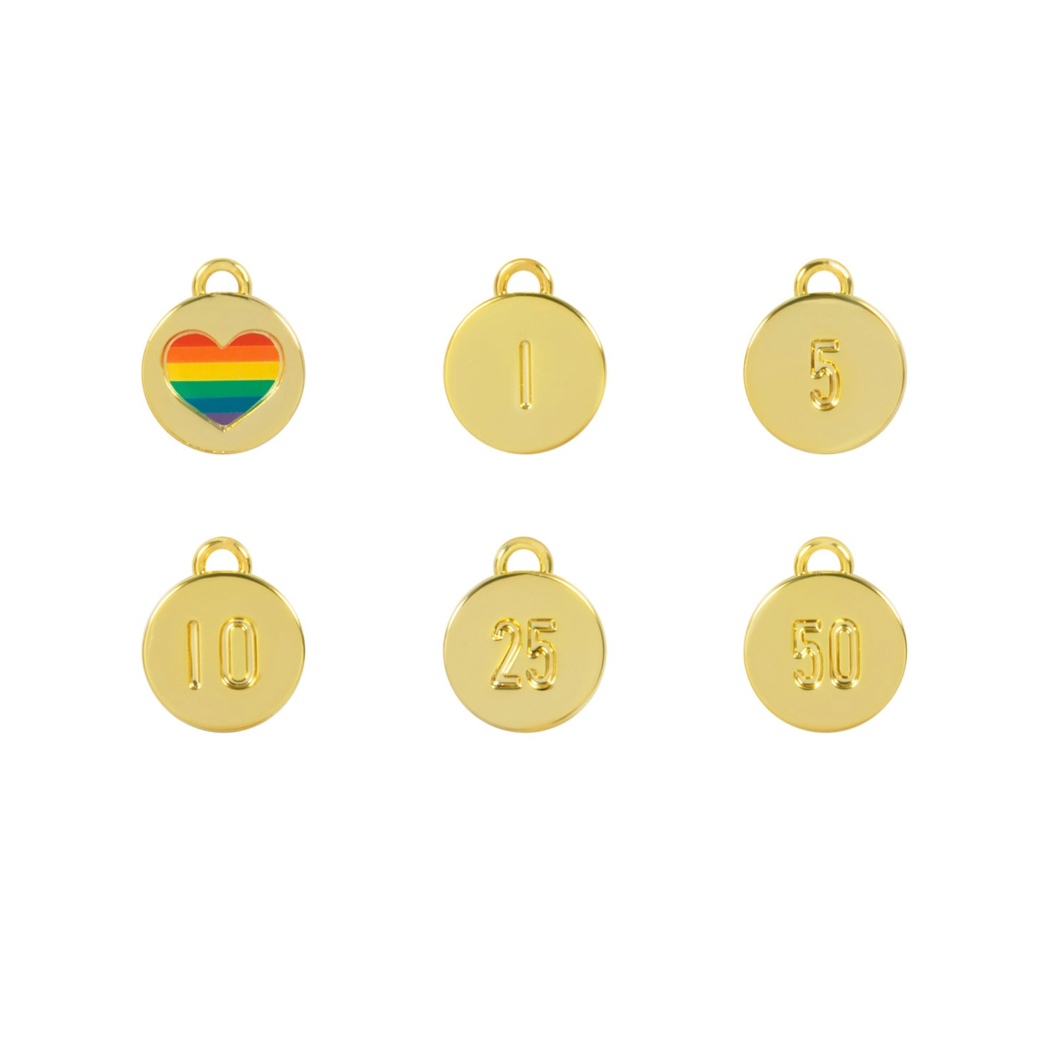 Our Anniversary 2026, Metal — 2026 Hallmark Keepsake Christmas Ornament gold tags featuring anniversary years and rainbow heart detail.
