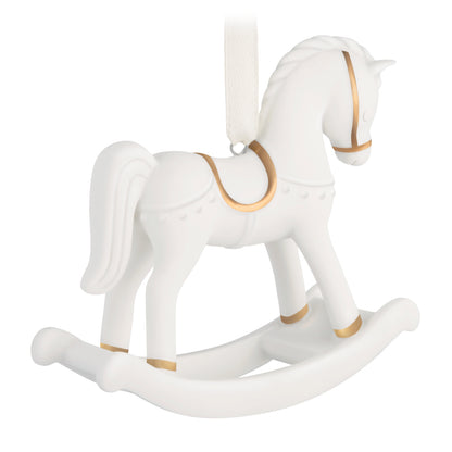 Baby's First Christmas Rocking Horse 2026, Porcelain — 2026 Hallmark Keepsake Christmas Ornament, detailed white porcelain design with gold accents