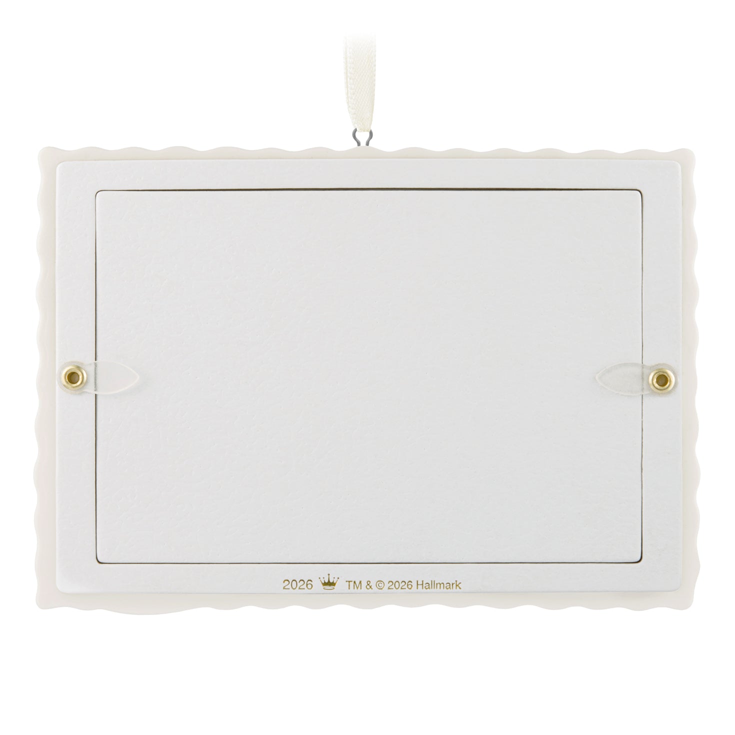 Already Rocking Our World 2026 photo frame, porcelain, back view showing the sonogram holder and golden accents.