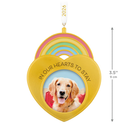 In Our Hearts to Stay 2026 Photo Frame—2026 Hallmark Keepsake Christmas Ornament, golden heart shape with rainbow details and photo insert, 9 cm