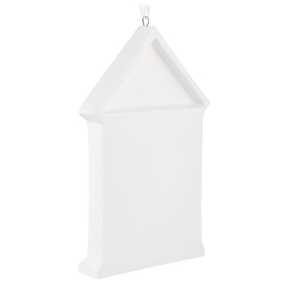 Home Sweet New Home 2026, Porcelain and Metal — 2026 Hallmark Keepsake Christmas Ornament, white porcelain house-shaped design, angled view.