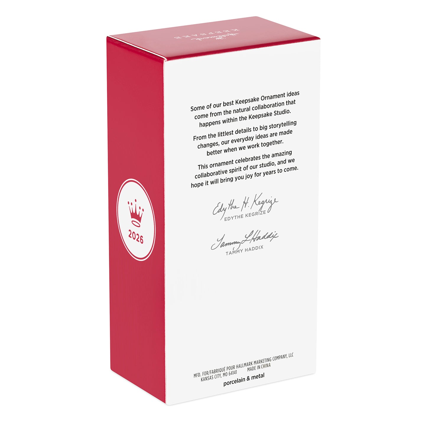 Home Sweet New Home 2026, porcelain and metal — 2026 Hallmark Keepsake Christmas Ornament in packaging with red accents and signature details.