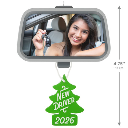 New Driver 2026 Photo Frame — 2026 Hallmark Keepsake Christmas Ornament, car mirror design with photo of teenager and air freshener