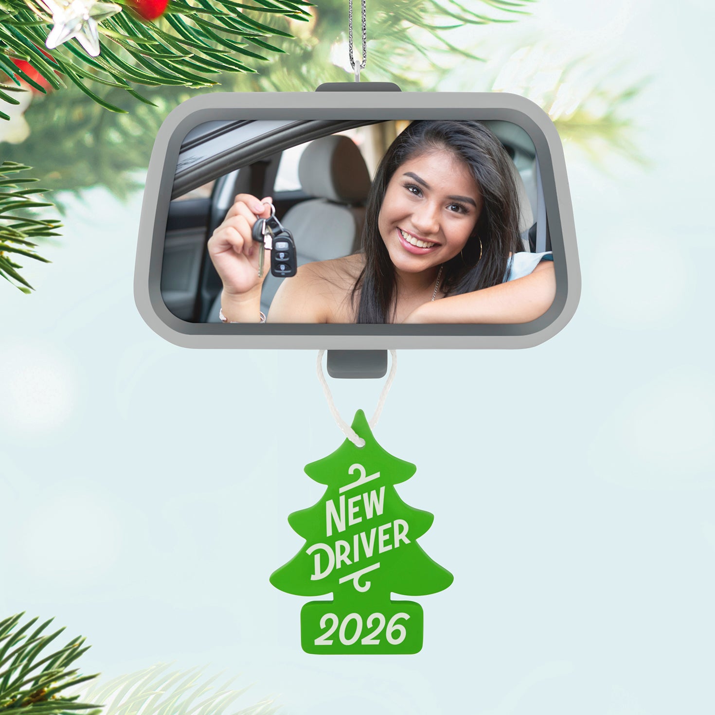 New Driver 2026 Photo Frame — 2026 Hallmark Keepsake Christmas Ornament with a smiling teenager holding car keys.
