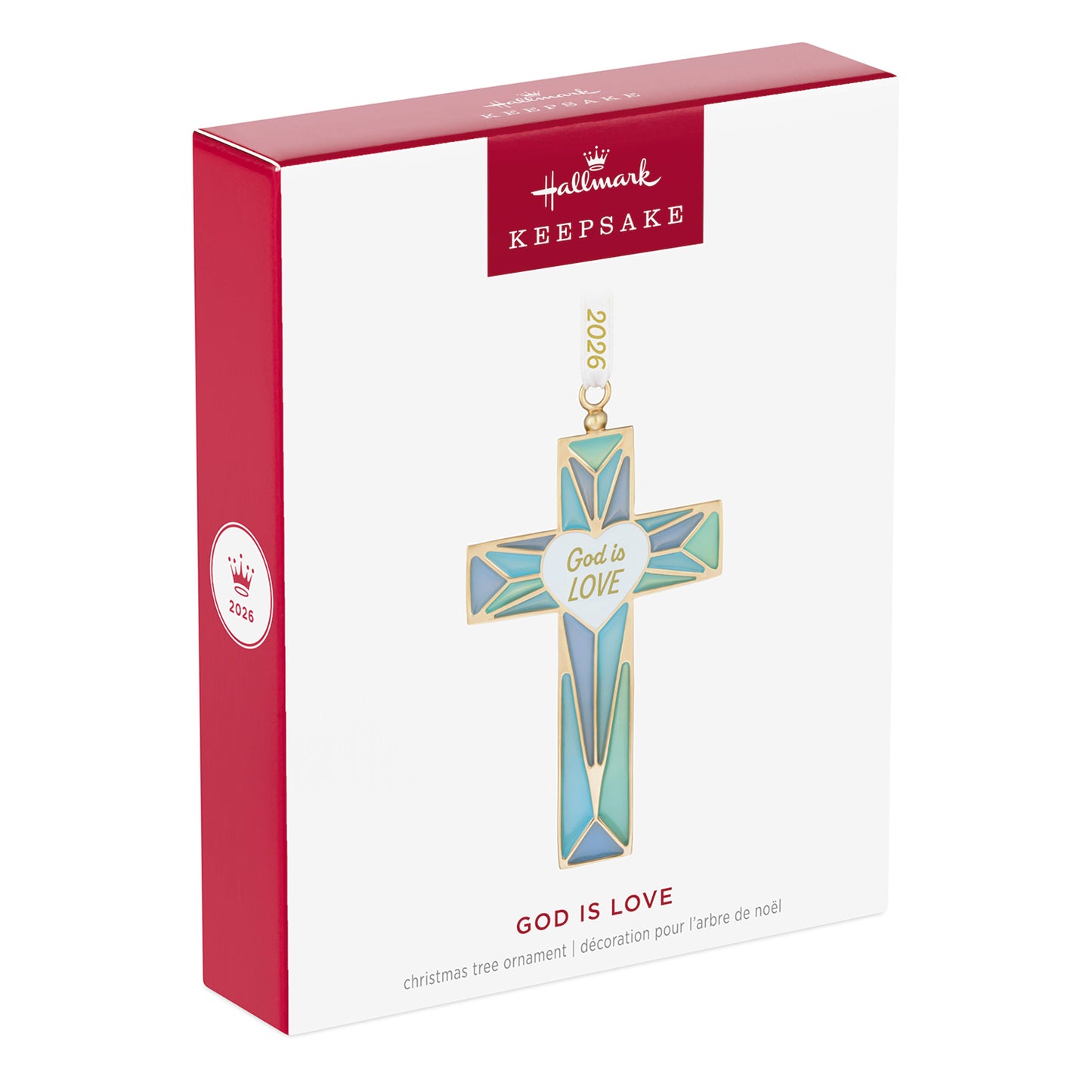 God is Love 2026, metal — 2026 Hallmark Keepsake Christmas ornament in packaging, featuring stained glass-style design.
