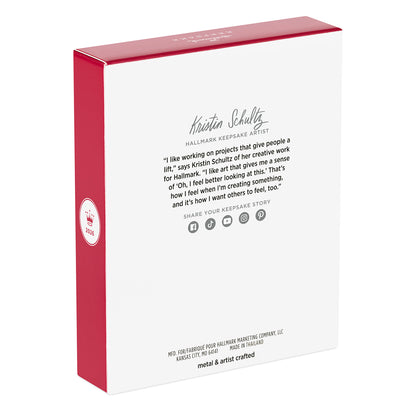 God is Love 2026, Metal — 2026 Hallmark Keepsake Christmas Ornament box back view featuring artist quote and design details.