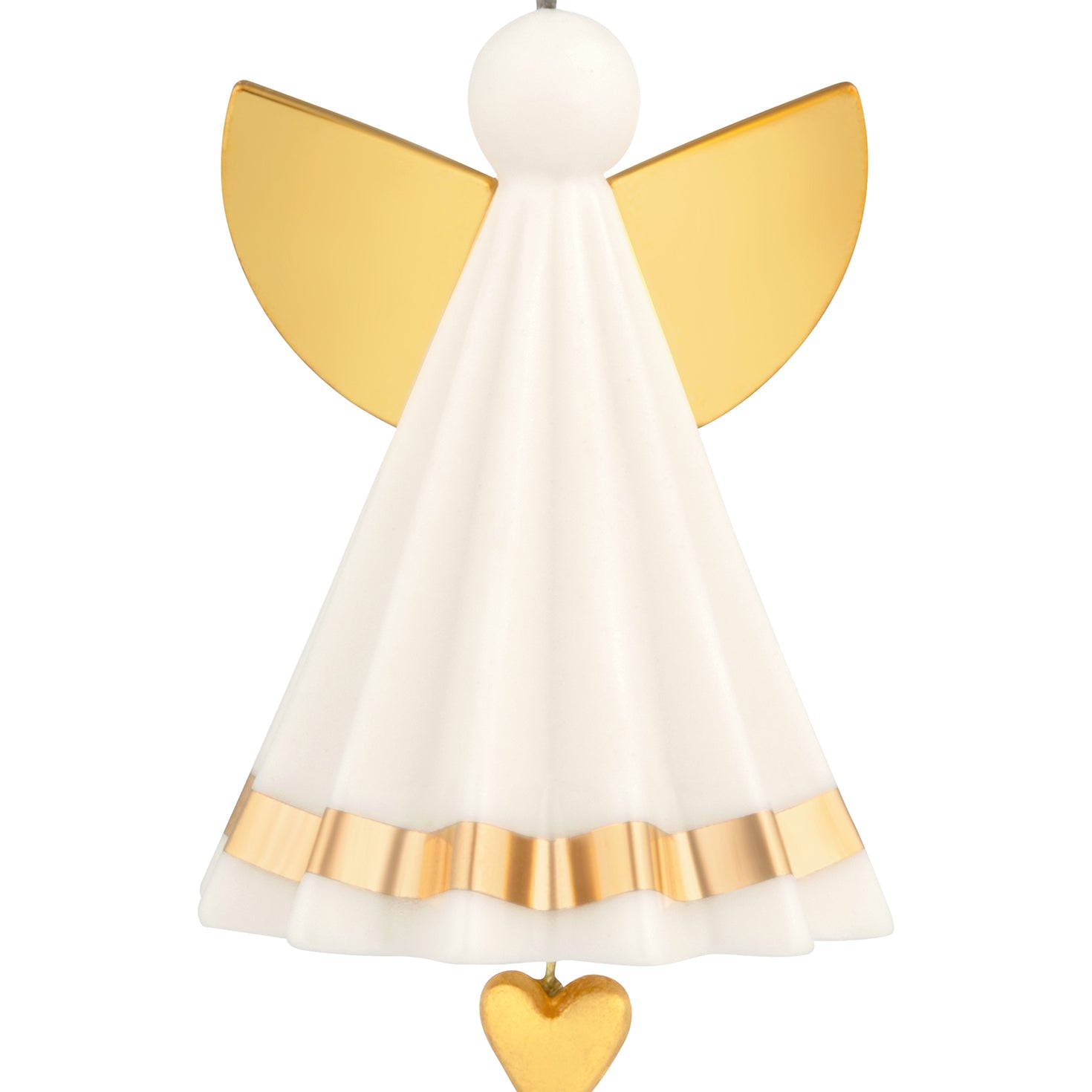 Petite angel, porcelain — 2026 Hallmark Keepsake 1.25" mini Christmas ornament with gold accents and dangling heart charm.