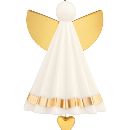 Petite angel, porcelain — 2026 Hallmark Keepsake 1.25" mini Christmas ornament with gold accents and dangling heart charm.
