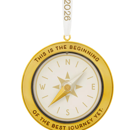 The Best Journey 2026, Metal — 2026 Hallmark Keepsake Christmas Ornament featuring a gold compass design with inspirational message and 2026 tag.